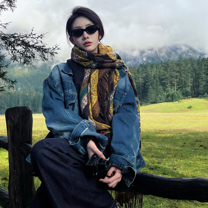 新疆云南旅游穿搭披肩外搭围巾女秋冬高级感大西北民族风斗篷披风|undefined