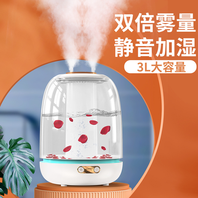 New 3000 mL large-capacity humidifier household bedroom desktop heavy fog volume dual-nozzle transparent humidifier