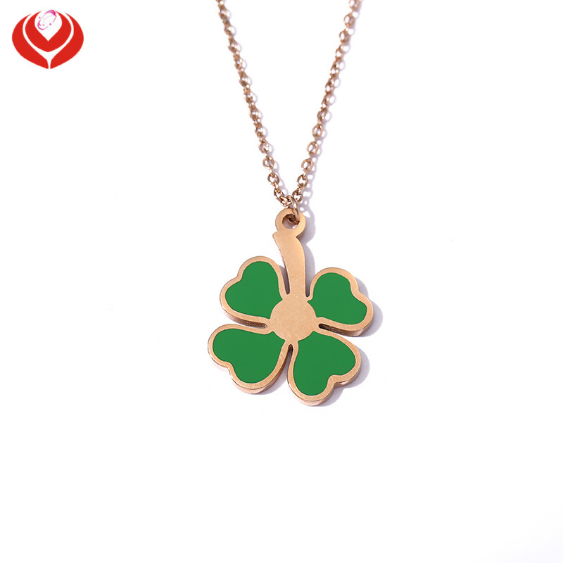 Vintage Four-leaf Clover Pendant Necklace For Men Snake Bone Chain_voghion.com
