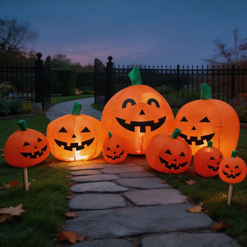 Cross-Border Halloween Holiday Garden Decorations, Party Props, Scary Seven Pumpkins Inflatable Led Light-Up Inflatables