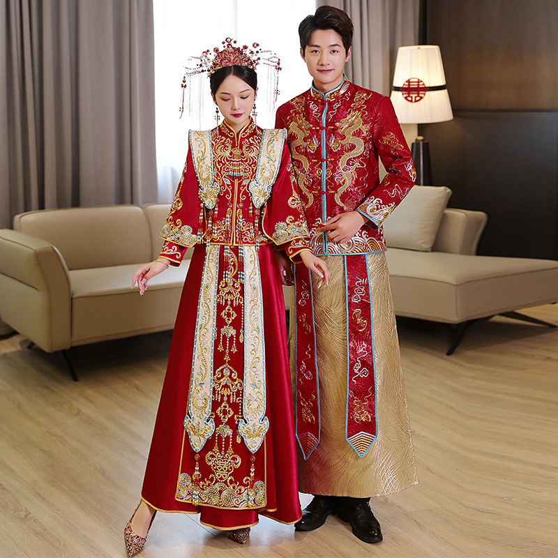 Xiuhe Wedding Dress 2026 New Couple Set Chinese Style Wedding Dragon and Phoenix Gown Hanfu with Phoenix Crown and Xiapie