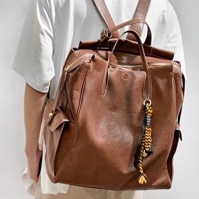 Songmout Mountain Trail Series Large and Small Backpacks Unisex Vintage Vegetable-Tanned Leather Light Luxury Laptop Bag