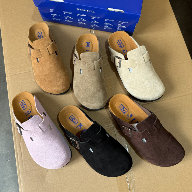 2026 New Model Birkenstock Shoes for Women, Closed-Toe Slip-On Outdoor Leather Cork Sole Lazy Slip-On Non-Slip Casual Slippers