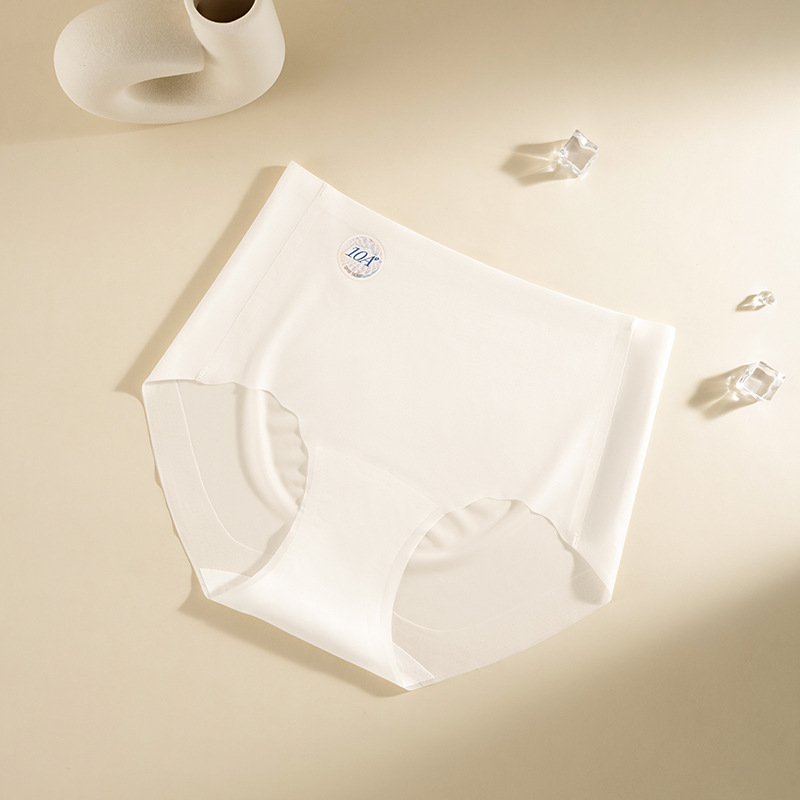 Ropa interior sin costuras de cintura alta estilo fino de verano de seda de hielo entrepierna de algodón puro entrepierna antibacteriana cintura media pantalones de piel de leche transpirables ropa interior de mujer