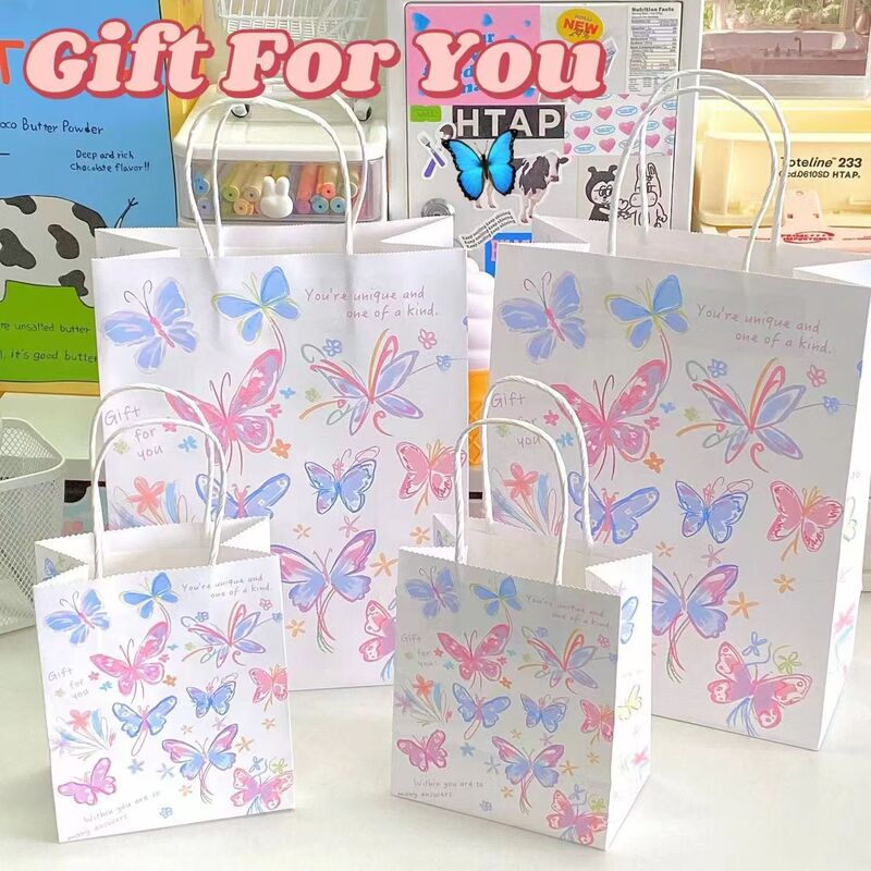 High-looking Butterfly Satchel Gift Bag ins Birthday Gift Packaging Paper Bag Valentine's Day Cowhide Storage Shopping Bag