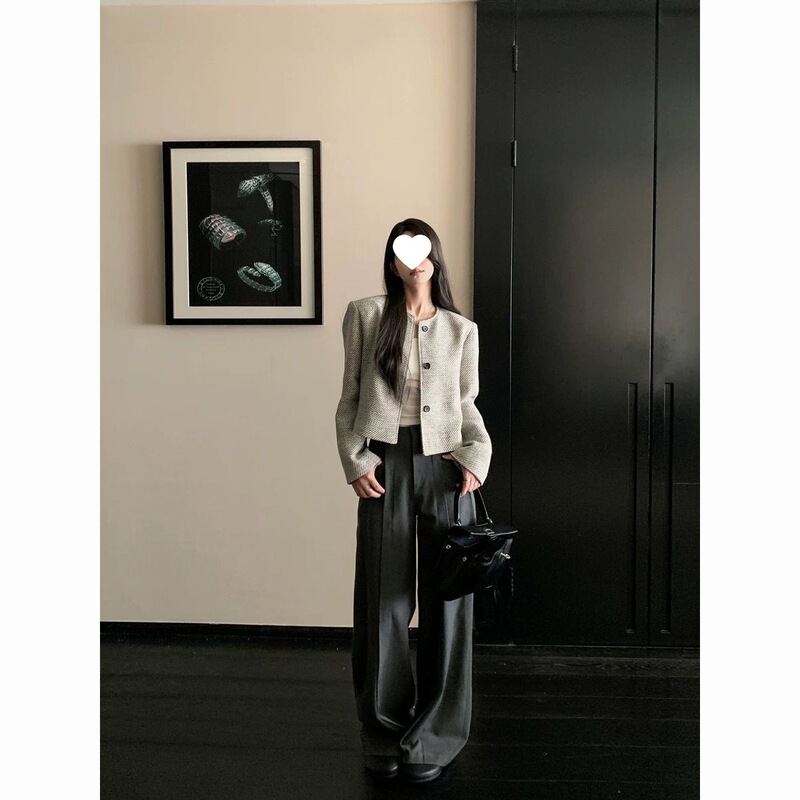 春秋新款复古圆领单排扣上衣女条纹宽松小香风外套女年轻简约时尚|undefined