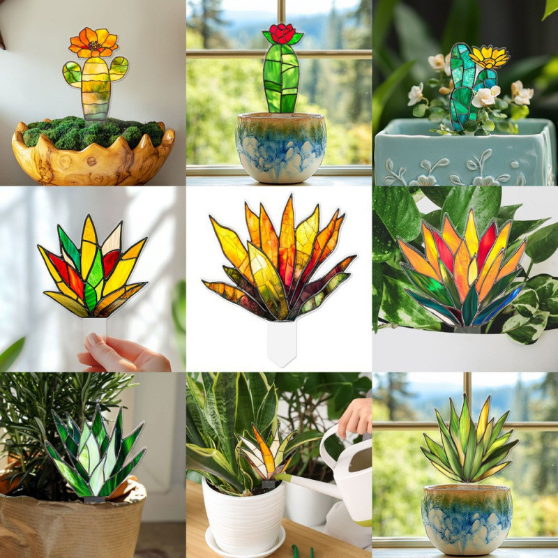 Nuevo acrílico transfronterizo 2D flor en maceta inserto de decoración al aire libre decoración interior ornamentos de plantas