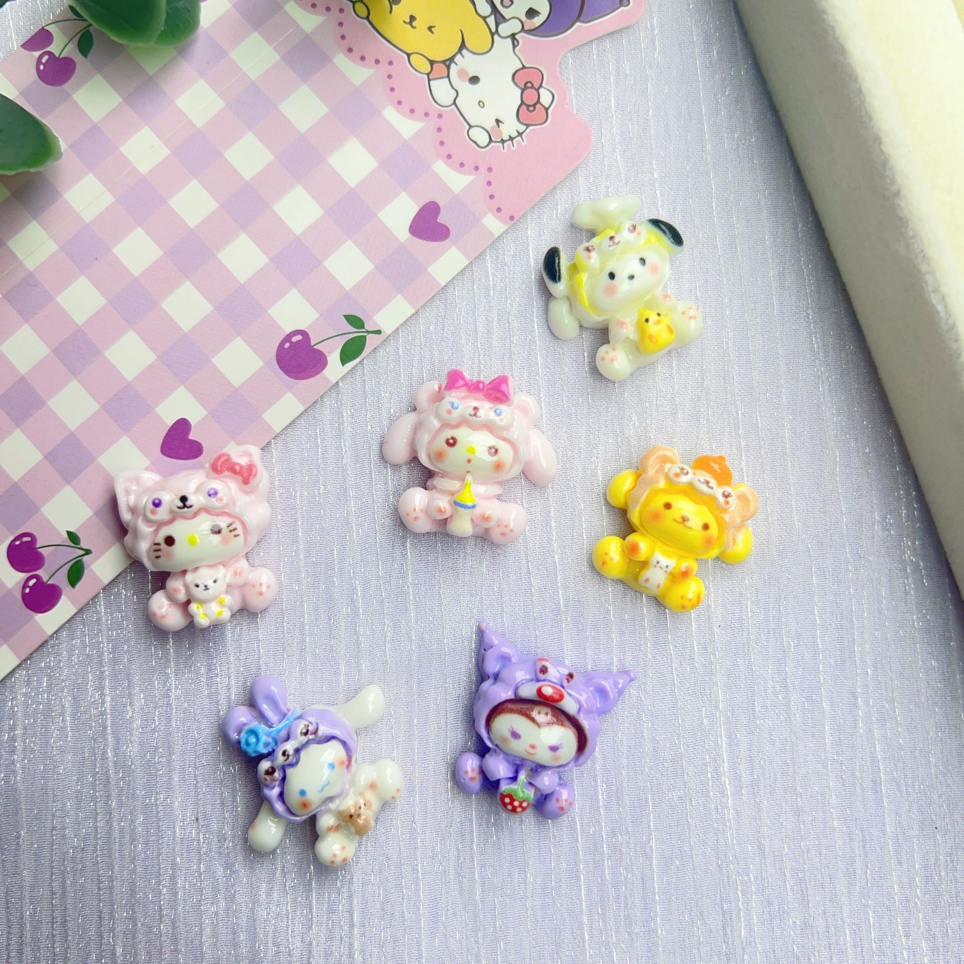 Мягкая милая шапочка Sanrio, мультяшные животные, аксессуары из смолы своими руками, кремовый клей, ручная работа, заколка для волос, магнит на холодильник, аксессуары, партия