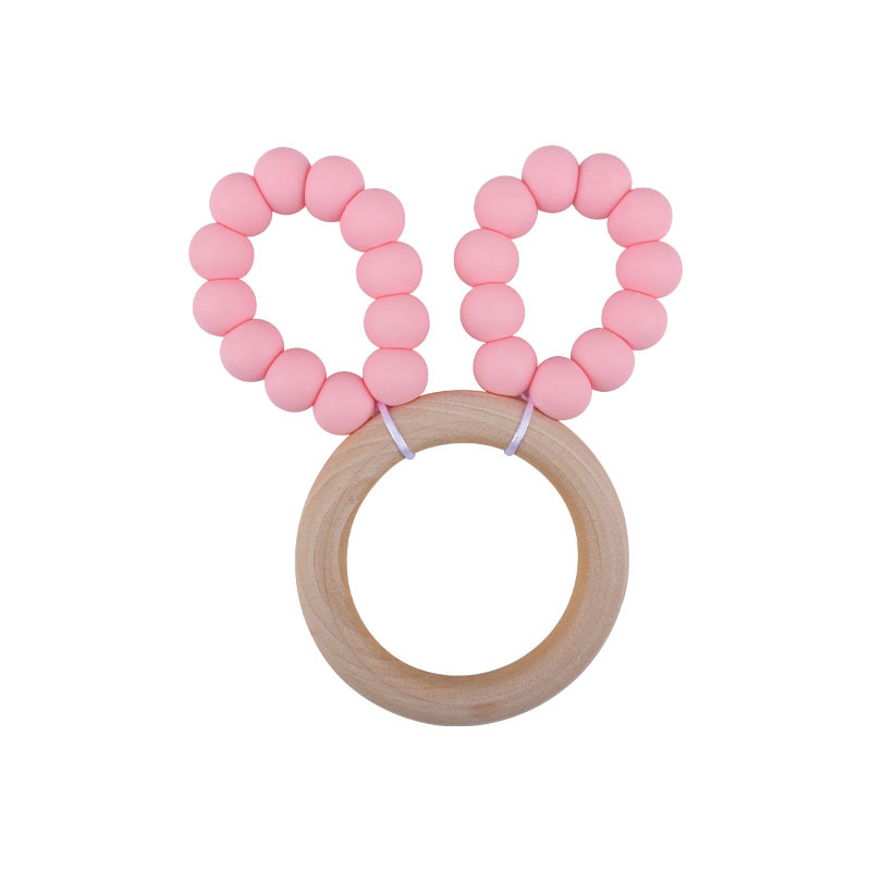 DIY bebé creativo Hemu anillo teether pulsera juguete teether cuentas de silicona Orejas de conejo teether palo