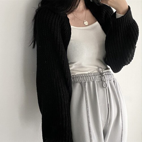 Small Size Lazy Chic French Minority Style Lantern Sleeve Knitted Shawl Short Sweater Women's Open Top Fashion