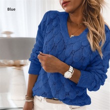 速卖通亚马逊wish女装秋季新款羽毛镂空V领长袖针织衫女毛衣上衣