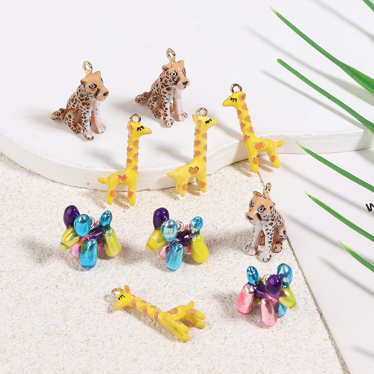 합금 오일 드립 입체 시뮬레이션 표범 기린 풍선 개 동물 펜던트 DIY 팔찌 목걸이 쥬얼리 펜던트