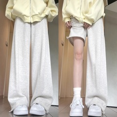 白灰色美式运动裤女秋冬2025新款高腰宽松显瘦小个子加绒休闲卫裤