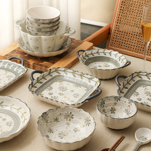 Mandala lotus plate dish household wholesale rice bowl soup bowl fish plate plate plate retro style tableware