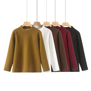 2024 Winter Thickened fleece-lined Base Shirt plus size Women's All-match Vertical Collar Warm Top Chubby Girl Elastic Inner 8556