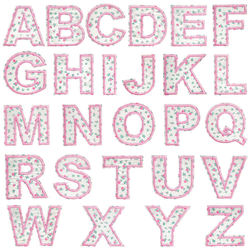 26Pcs Flower Letter Patch Stickers A-Z Alphabet Applique -Self Adhesive Glue Embroidery Applique