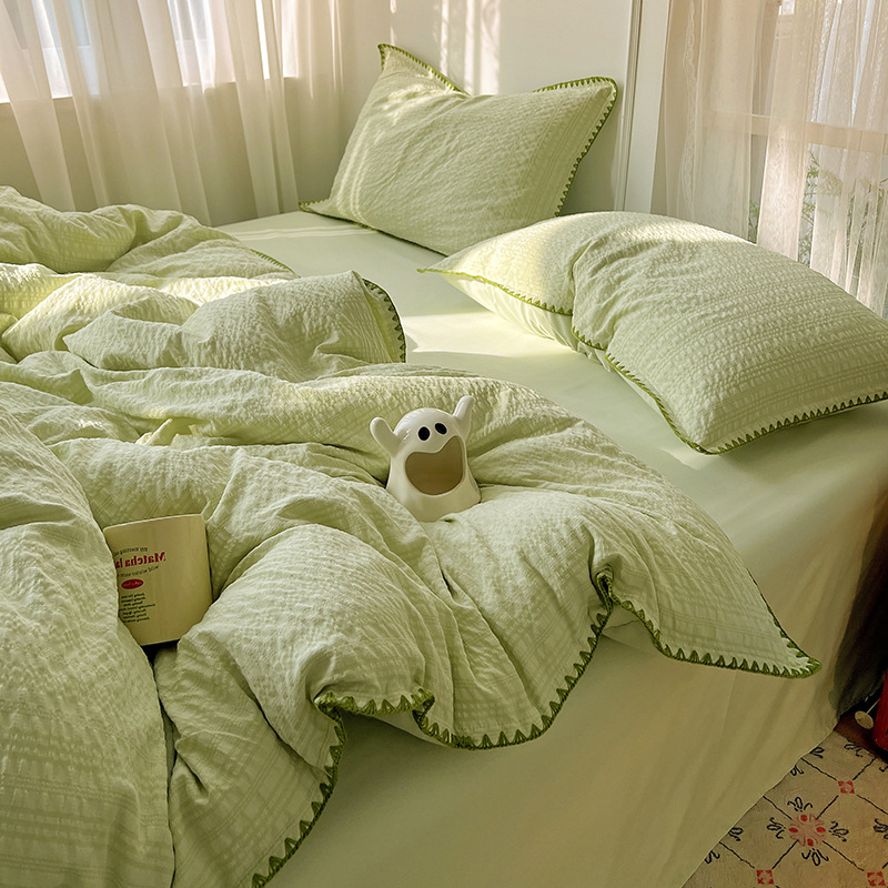 Bubble Gauze Bedding Set 4 Piece Duvet Cover And Sheet Set_voghion.com