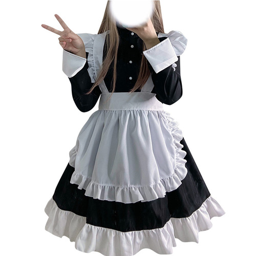 New black and white Japanese gothic lolita style dress lolita housekeeper maid outfit COS anime role play