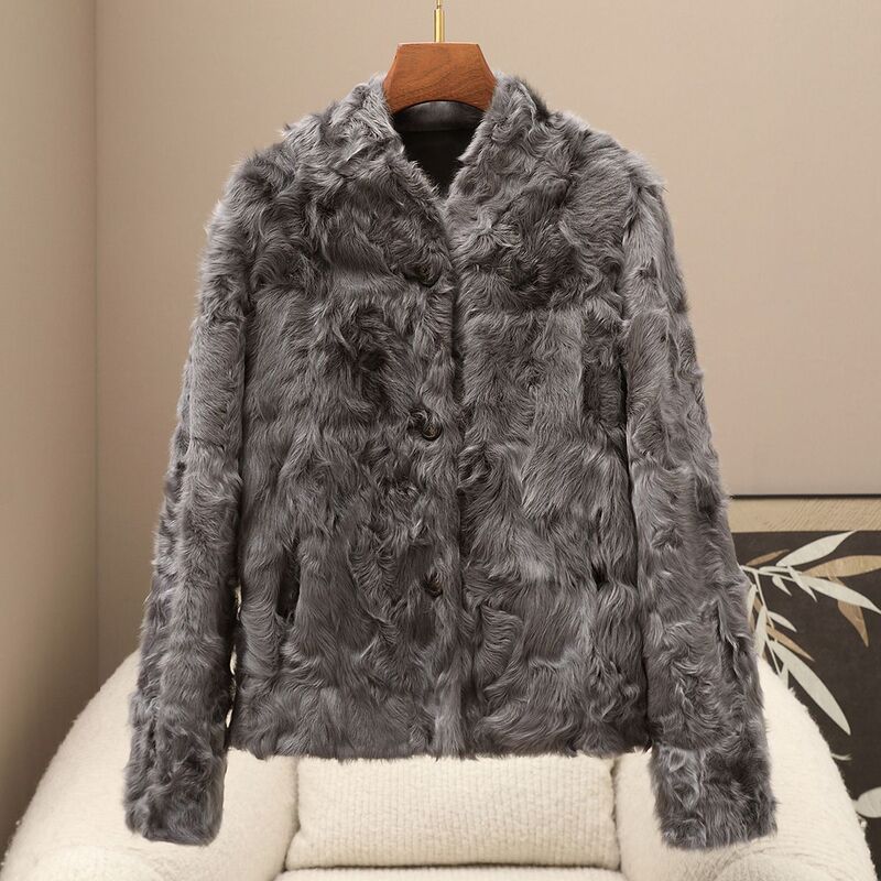 Manufacturer's In-Stock 2025 New Model Small Lake Lamb Fur Integrated Genuine Leather Coat for Women, Autumn and Winter Casual Warm Overcoat