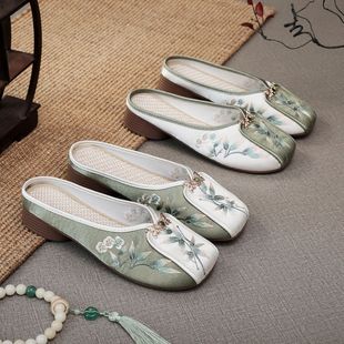 Miaozhu Slippers 2025 New Embroidered Slippers Home Flat Cloth Shoes Women's National Trend Ethnic Style Embroidered Slippers