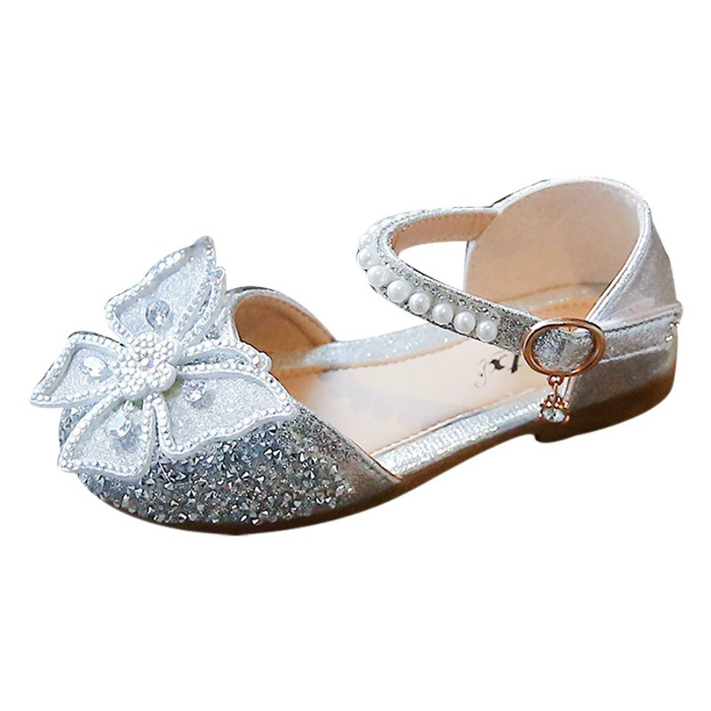 Новинка лета 2024, сандалии для девочек, детская обувь с блестками, модная танцевальная обувь принцессы с большим бантом, дропшиппинг, оптовая продажа
