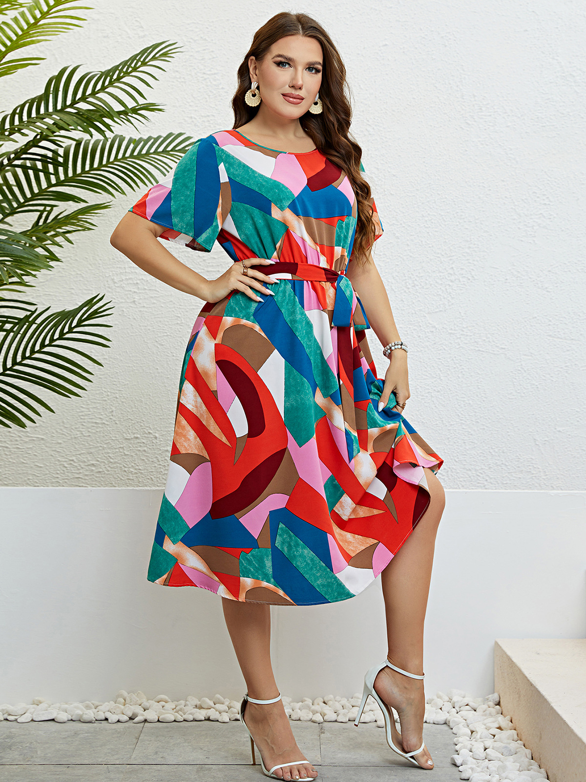 Swing Dress Casual Round Neck Printing Short Sleeve Printing Midi Dress Street display picture 3