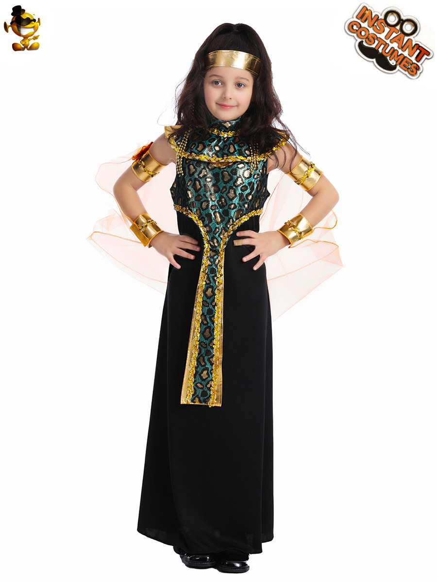 Los niños transfronterizos Cleopatra chica vestido largo ropa de rendimiento Halloween Masquerade Festival carnaval ropa de rendimiento