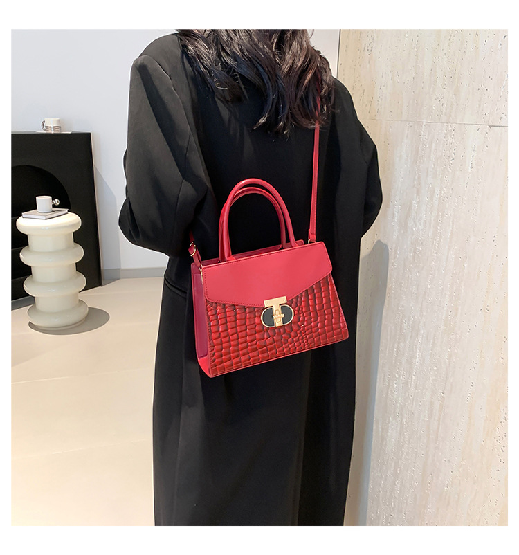Korean Women's 2024 New Crocodile Pattern Single Shoulder Crossbody Fashion Handheld Small Square Bag_voghion.com