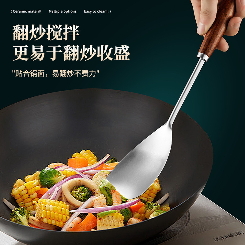 台所料理のステンレスの小さい鍋のシャベルのスプーンの木の柄の炒め物のシャベルのスプーンの台所のセットの卸売り|undefined