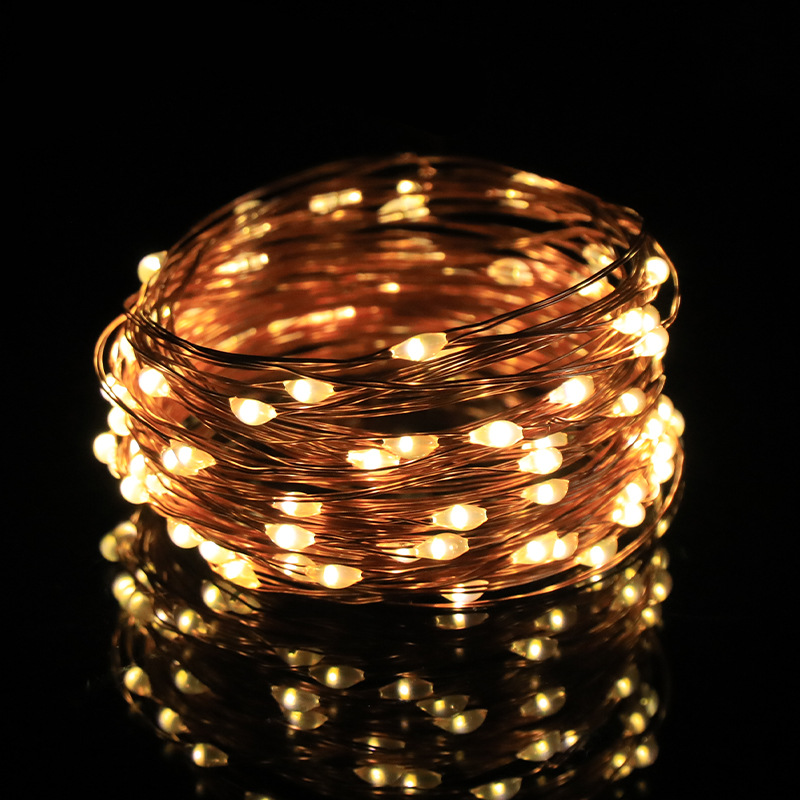 Guirnalda de luces solares con cable de cobre, luces LED impermeables para jardín al aire libre, luces decorativas con control remoto de 8 funciones, luces de ambiente navideño