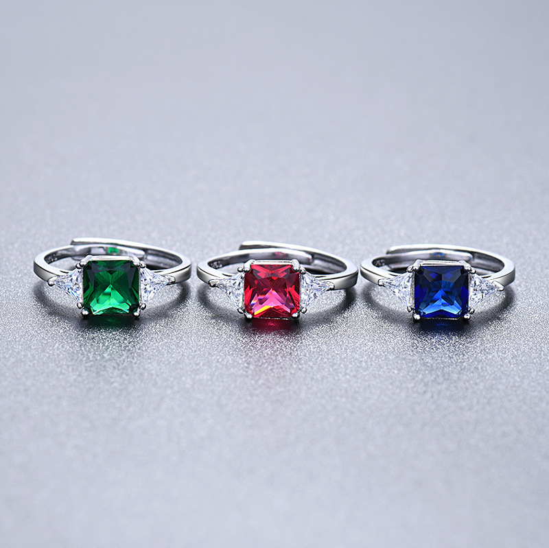 Retro square marine sapphire ring with stone emerald