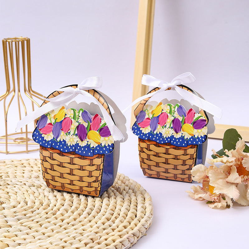 Cross-border hot selling color oil painting flower basket portable wedding candy snack packaging box wedding party souvenir gift box