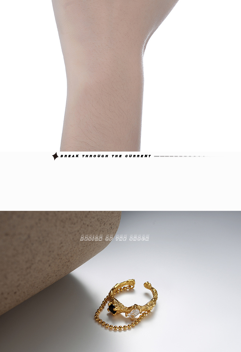 Fashion Geometric Sterling Silver Inlay Zircon Open Ring 1 Piece