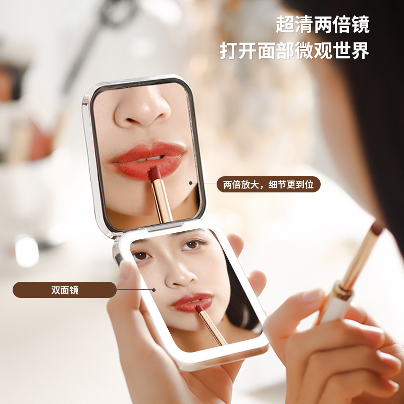 Plegable LED espejo de maquillaje hogar Luz de lujo luz lupa mini espejo de maquillaje para mujeres portátil