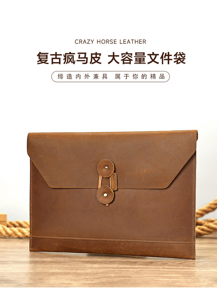 Túi cầm tay nam da bò thật cao cấp đựng tài liệu và máy tính bảng 9 inch — Màu cà phê, Màu cà phê đậm chi tiết 8