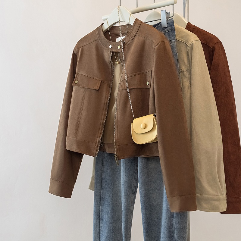 Maillard Short Jacket for Women, Spring and Autumn 2025, Plus Size, Stylish and Elegant Long-Sleeve Top, Motorcycle Jacket