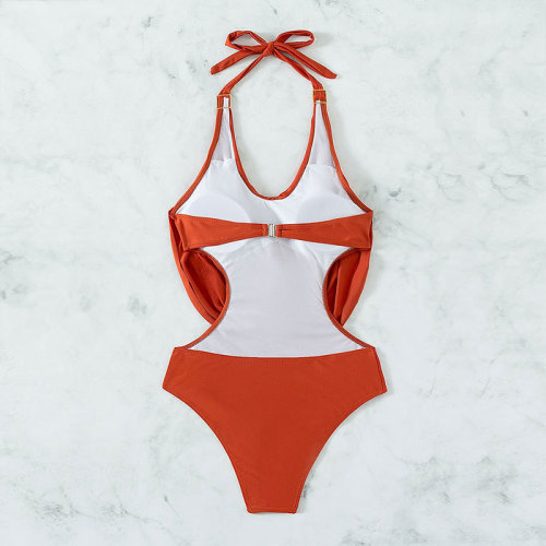 2024外贸比基尼连体泳衣亚马逊性感挂脖系带连体沙滩泳装女批发