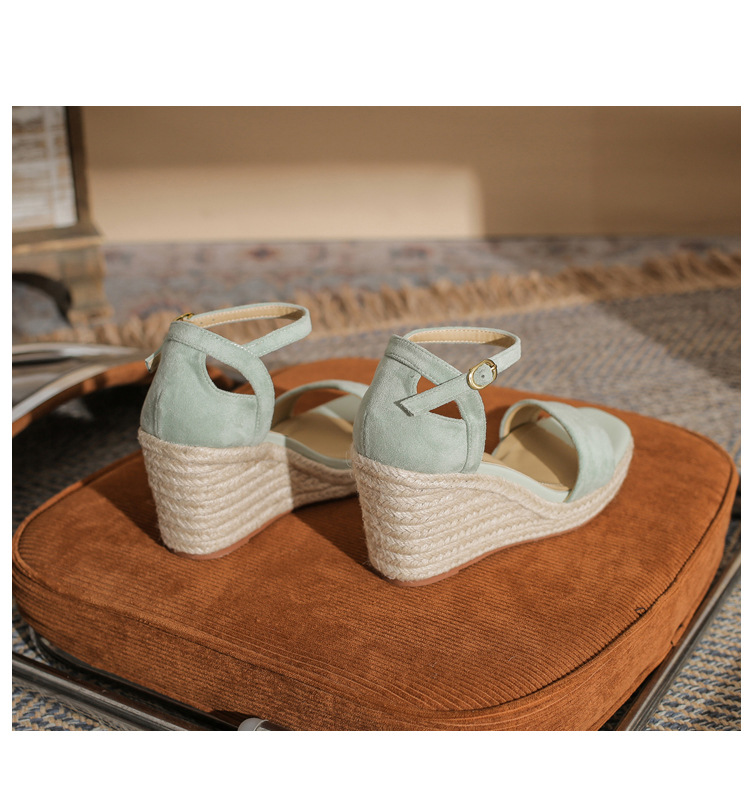 Sandal nữ gót xuồng cao đế dày hở mũi quai đan dây thừng — Xanh lá cây nhạtcolor chi tiết 24