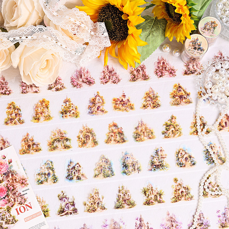 Nanzhi torre transparente cinta adhesiva impermeable pet diy cuentas de mano paisajismo pegatinas de decoración de papeleto pegatinas de castillo de ensueño