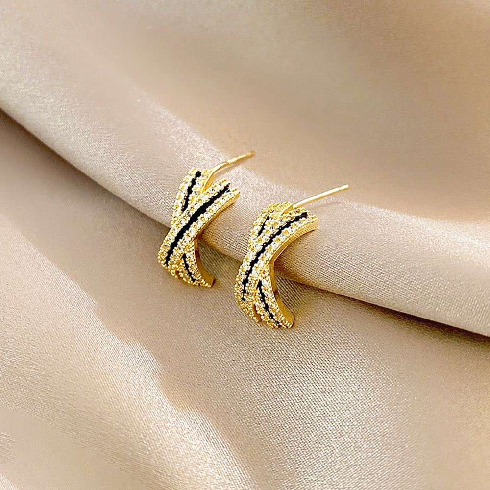 Fashion Letter Copper Ear Studs Inlay Rhinestones Copper Earrings