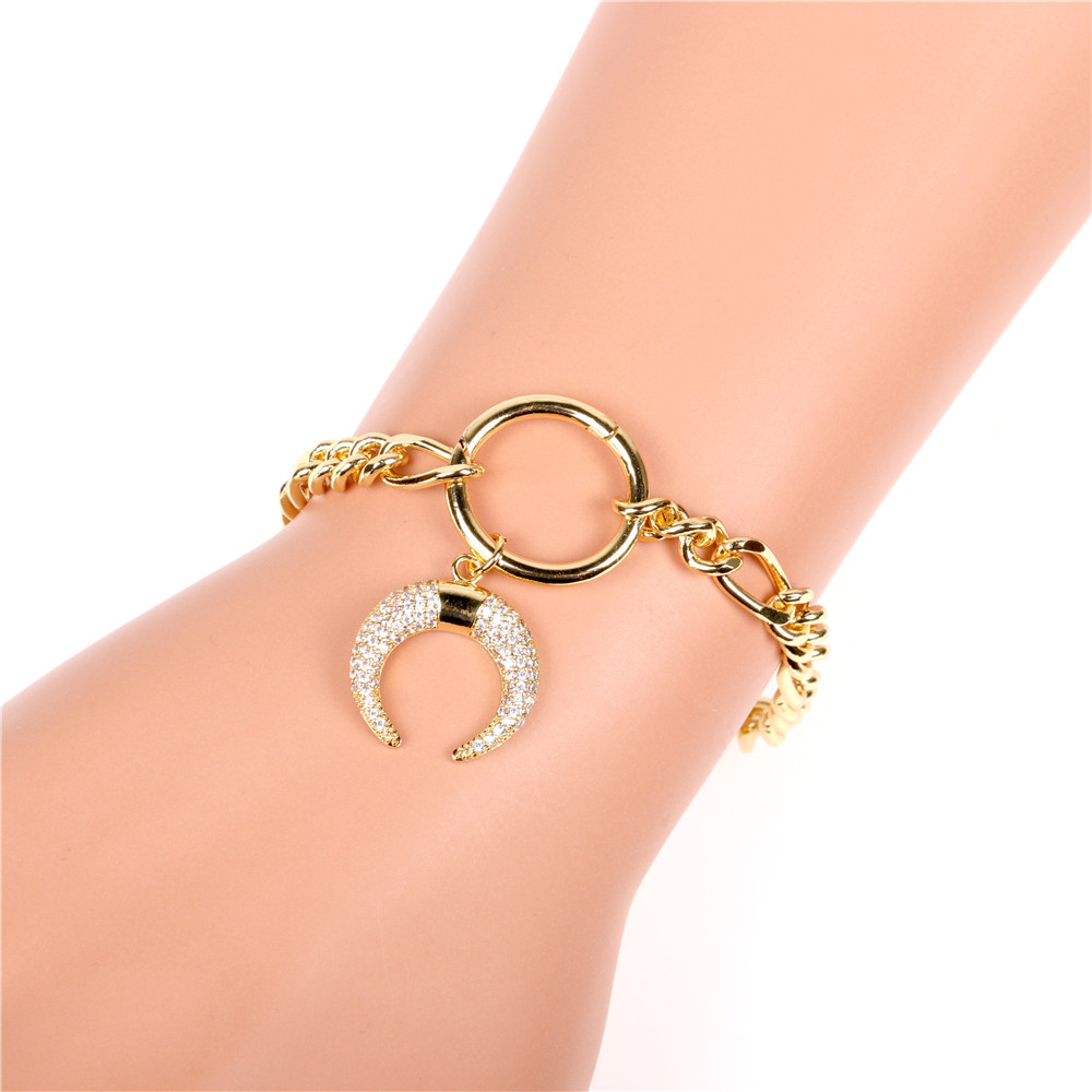 Hip-hop Fashion Diamond-studded Moon C-shaped Pendant Bracelet Set display picture 7