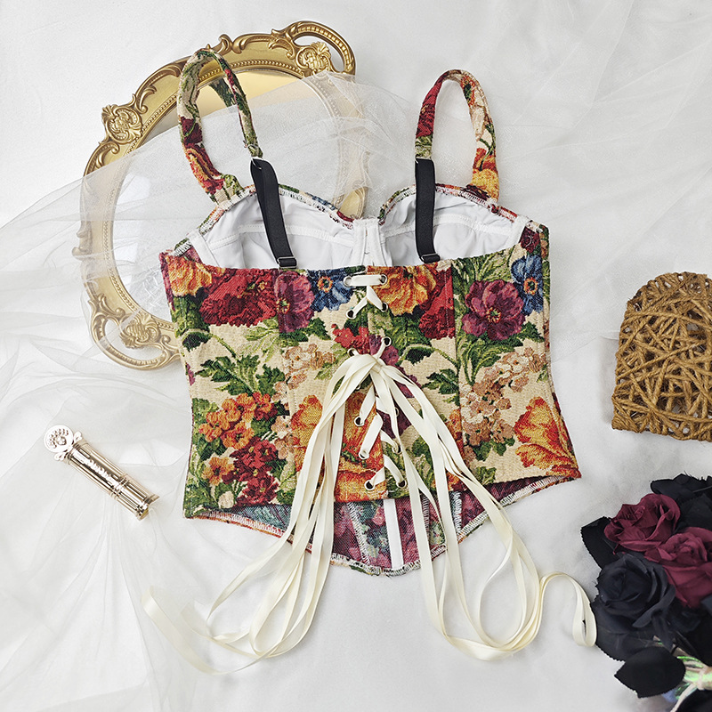 Canotta donna retro floreale slim fit bustier corsetto top_voghion.com