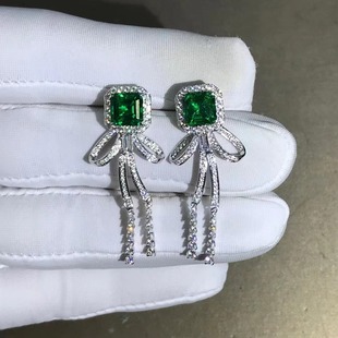 9K with High Carbon Diamond Earrings 3.08 karat Columbia Nurturing Emerald Gemstone with GRC Certificate