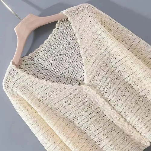 Summer Ice Silk Knit Cardigan for Women Loose Korean Style Thin Long-Sleeved Short-Sleeved Lace Sun Protection Jacket Overcoat Outerwear