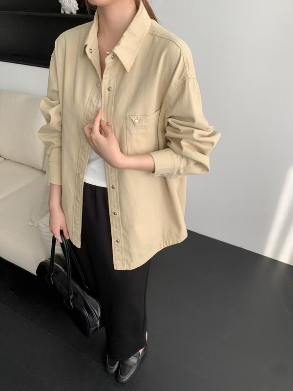2025新款简约百搭纯色翻领衬衫日常叠穿舒适通勤长袖外套女ZWT|undefined