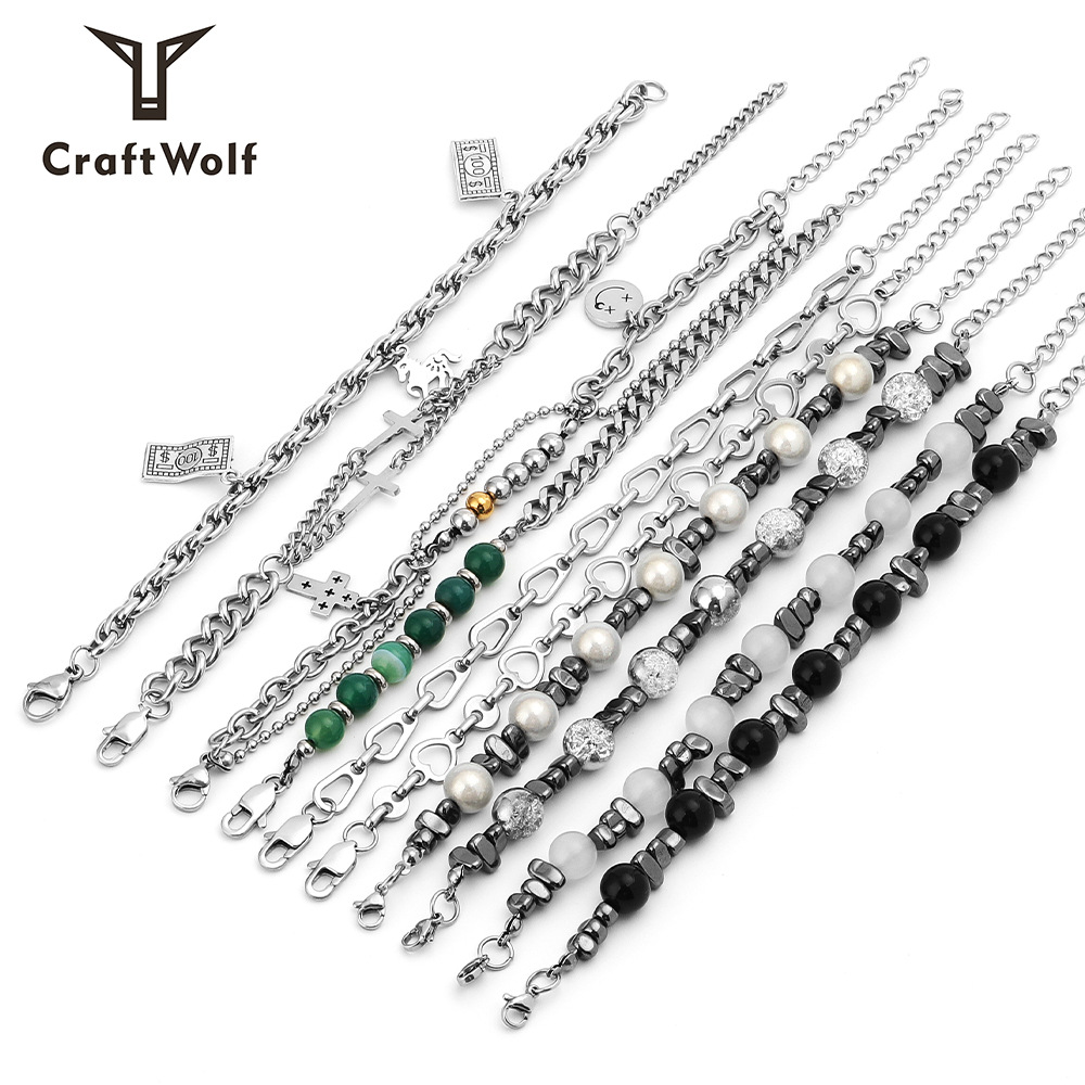 韩国ins潮小众设计黑胆碎石手链女时尚轻奢个性气质钛钢串珠手链