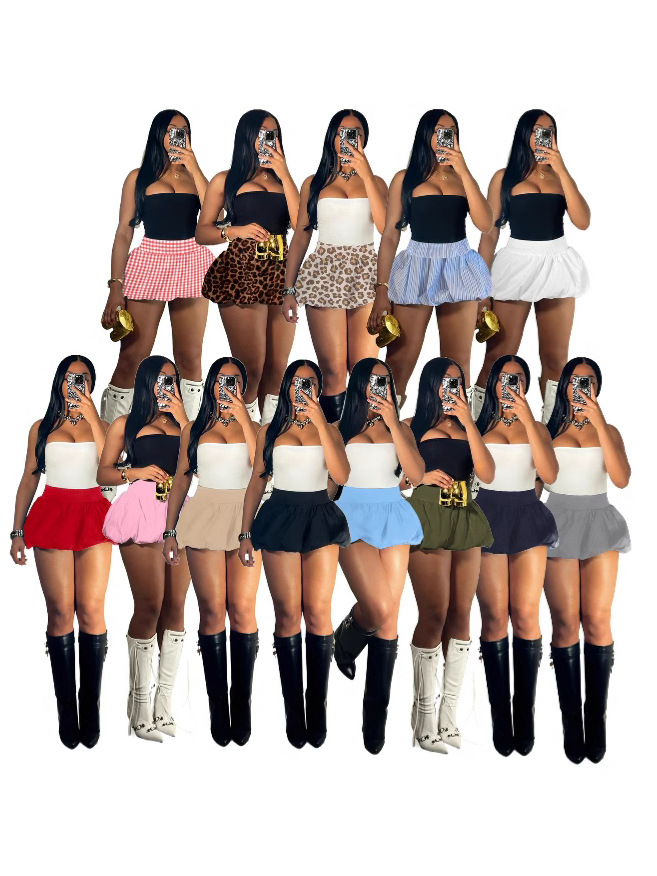 Small solid color elastic pleated skirt