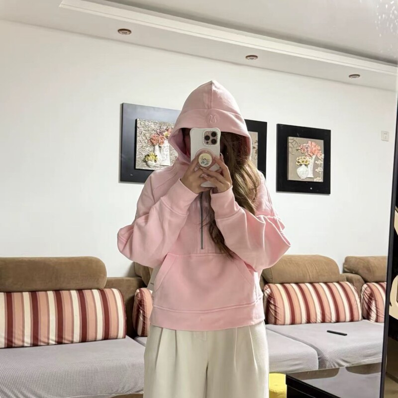 LuLu同款原标scuba半拉链连帽宽松加绒瑜伽服运动卫衣外套女短款|undefined