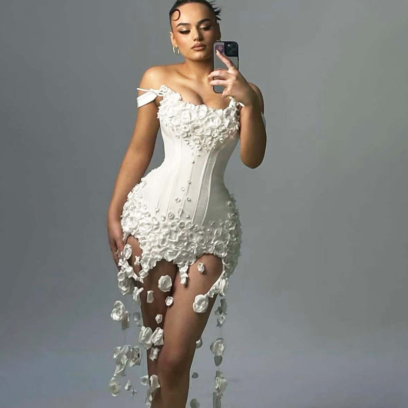 Cross-Border European and American Women's Fashion: Sexy Strapless Bodycon Red and White Short Dress, Bandage Dress, Elegant Gown for Women Cross-Border European and American Women's Fashion: Sexy Strapless Bodycon Red and White Short Dress, Bandage Dress, Elegant Gown for Women