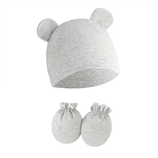 Gray double -sided cotton edge double -ear hat+loose tightly gloves